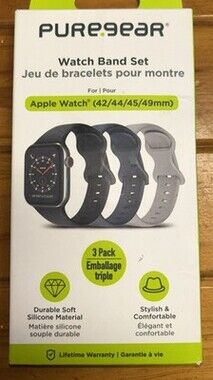 PureGear 3 Pack Silicone Watch Band Set for Apple Watch (42/44/45/49mm)
